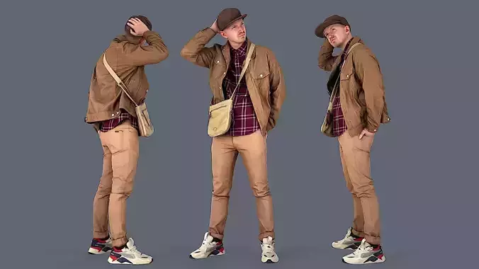 Urban contemplation Man in a beige outfit 3D model