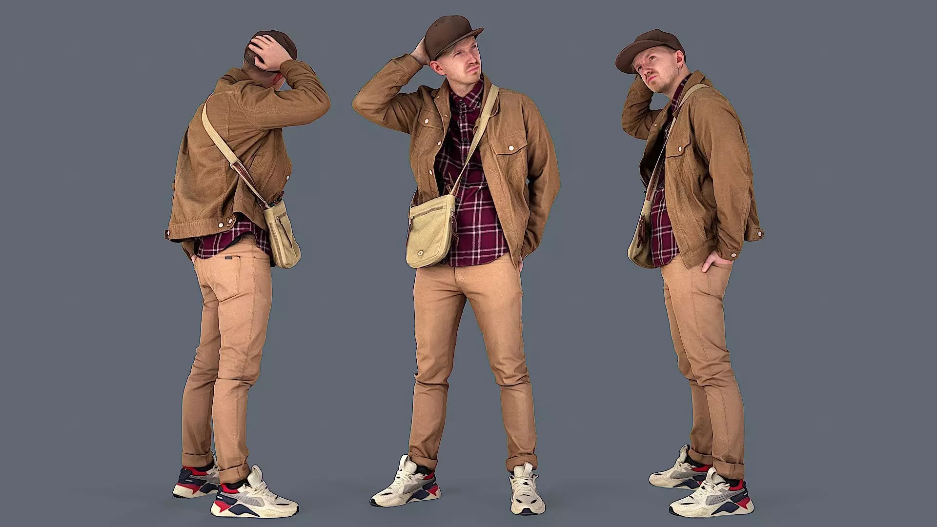 Urban contemplation Man in a beige outfit 3D model_0