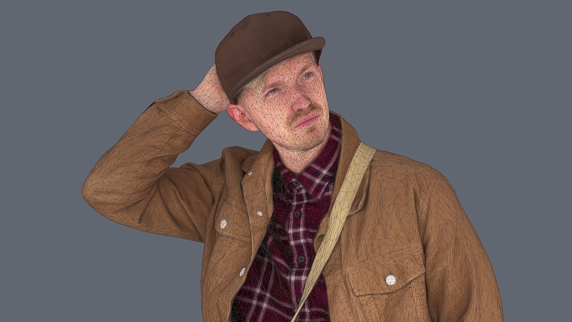 Urban contemplation Man in a beige outfit 3D model_8