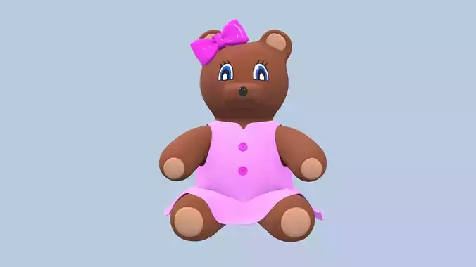 Teddy Bear Girl Toy Brown Stuffed 3D model