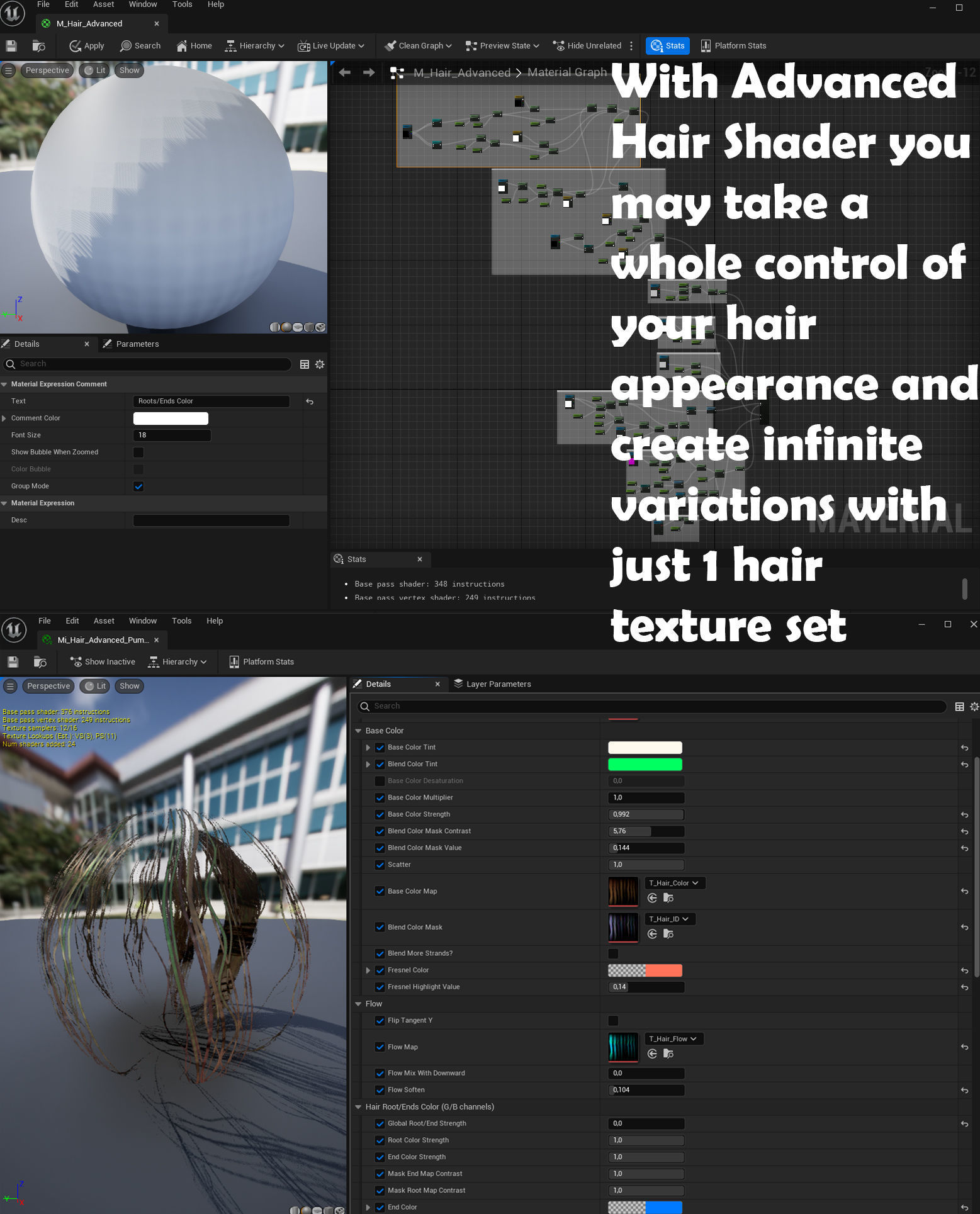Unreal Enigine Ultimate Hair Shader Low-poly 3D model_2