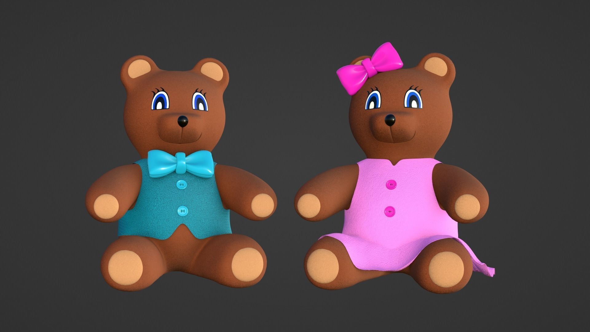 Teddy Bears Toys Brown Stuffed  3D Model Collection_6