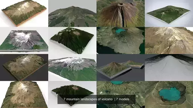 7 mountain landscapes of volcano  3D Model Collection