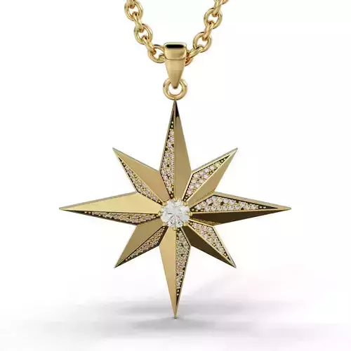 Pendant-Necklace Enamel Star With Stones