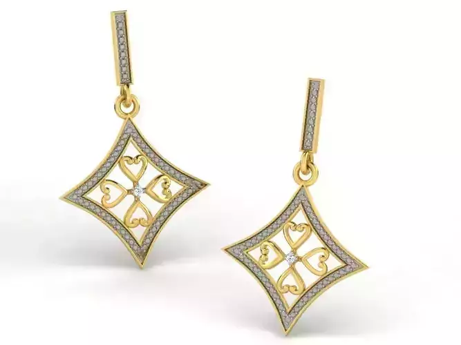 Gold Diamond Women Earring 3D print Model