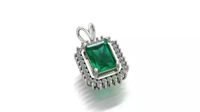 classic pendant with Emerald cut stone and diamonds
