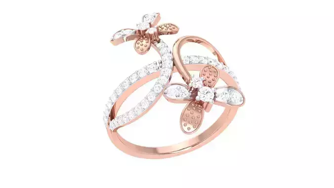 Flower High Jewelry Diamond Cocktail Ring 3dm stl obj renders 3D print model