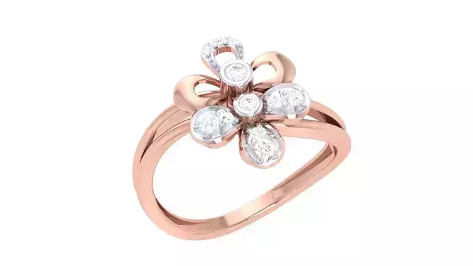 Flower High Jewelry Diamond Cocktail Ring 3dm stl obj renders
