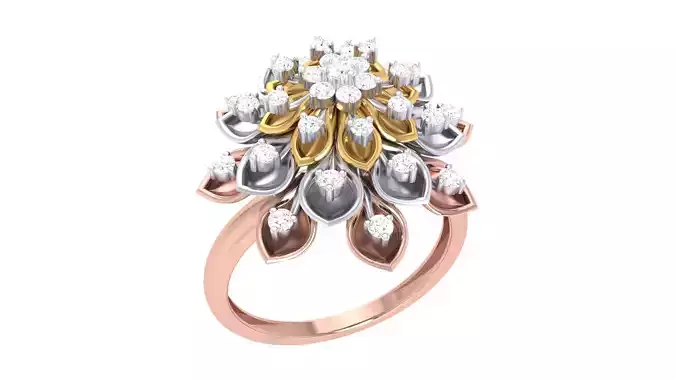 Flower High Jewelry Diamond Cocktail Ring 3dm stl obj renders 3D print model