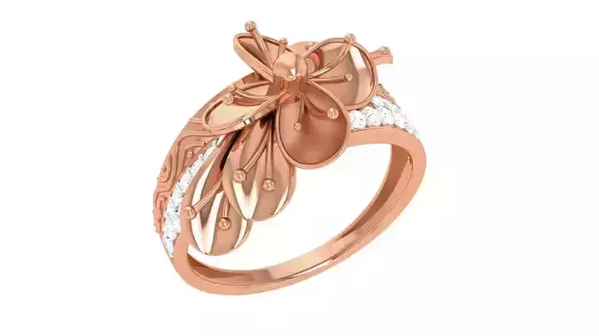 Flower High Jewelry Diamond Cocktail Ring 3dm stl obj renders 3D print model