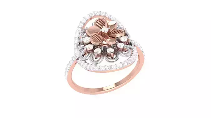 Flower High Jewelry Diamond Cocktail Ring 3dm stl obj renders