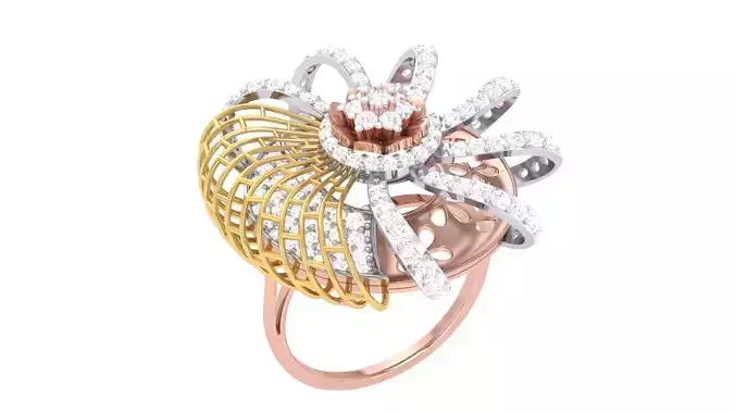 Flower High Jewelry Diamond Cocktail Ring 3dm stl obj renders 3D print model