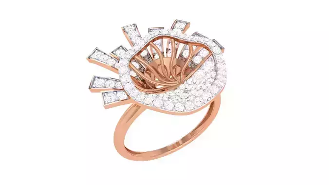 Flower High Jewelry Diamond Cocktail Ring 3dm stl obj renders 3D print model