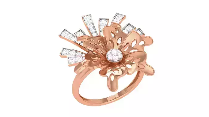 Flower High Jewelry Diamond Cocktail Ring 3dm stl obj renders 3D print model