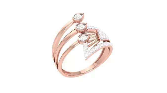 Leaf High Jewelry Diamond Cocktail Ring 3dm stl obj renders