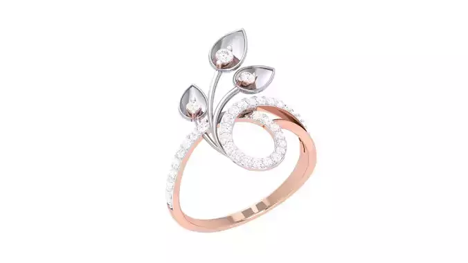 Leaf High Jewelry Diamond Cocktail Ring 3dm stl obj renders