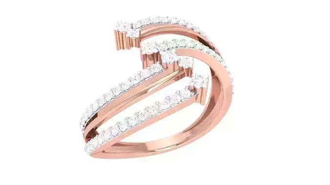 Wire High Jewelry Diamond Cocktail Ring 3dm stl obj renders