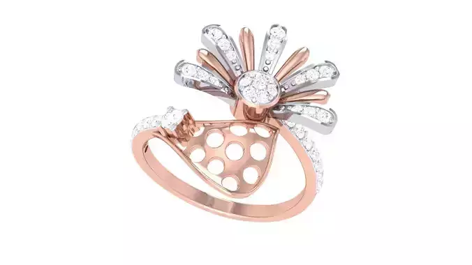 Flower High Jewelry Diamond Cocktail Ring 3dm stl obj renders 3D print model