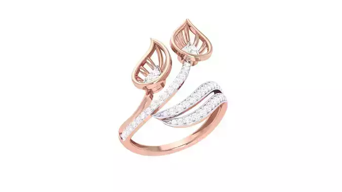 Leaf High Jewelry Diamond Cocktail Ring 3dm stl obj renders