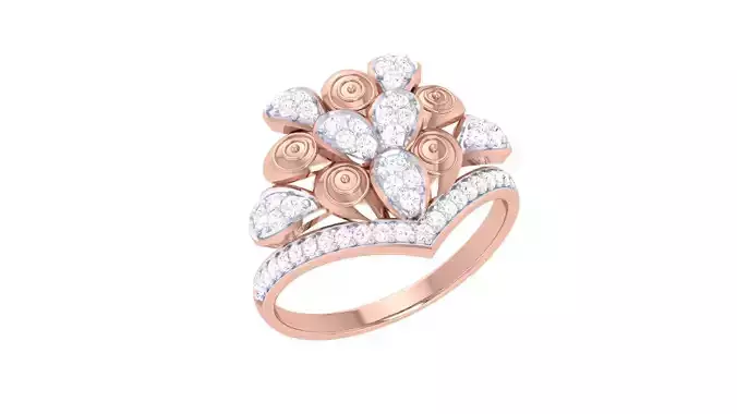 Flower High Jewelry Diamond Cocktail Ring 3dm stl obj renders 3D print model