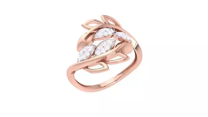 Leaf High Jewelry Diamond Cocktail Ring 3dm stl obj renders