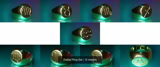Zodiac Ring Set 3D Model Collection