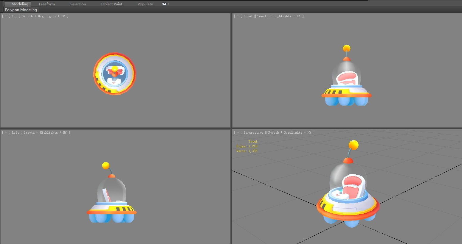 Cartoon UFO Low-poly 3D model_4