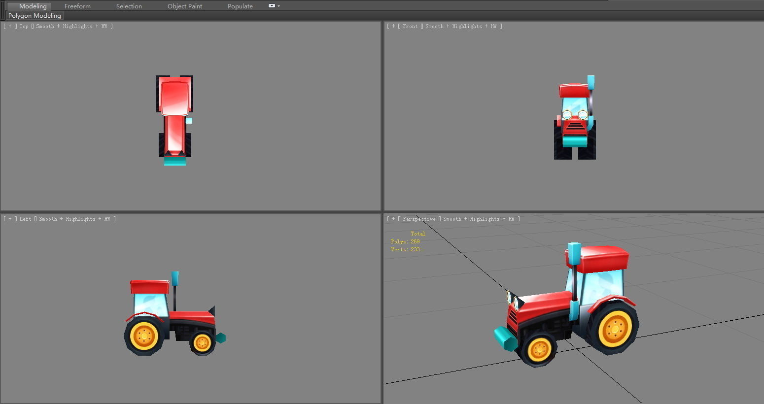 Cartoon tractor Low-poly 3D model_3