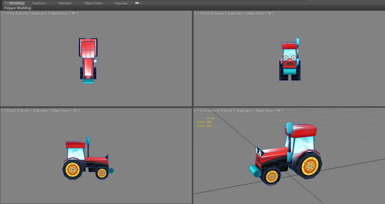Cartoon tractor Low-poly 3D model_4