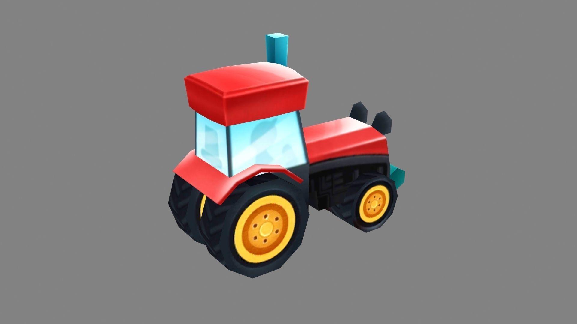 Cartoon tractor Low-poly 3D model_1