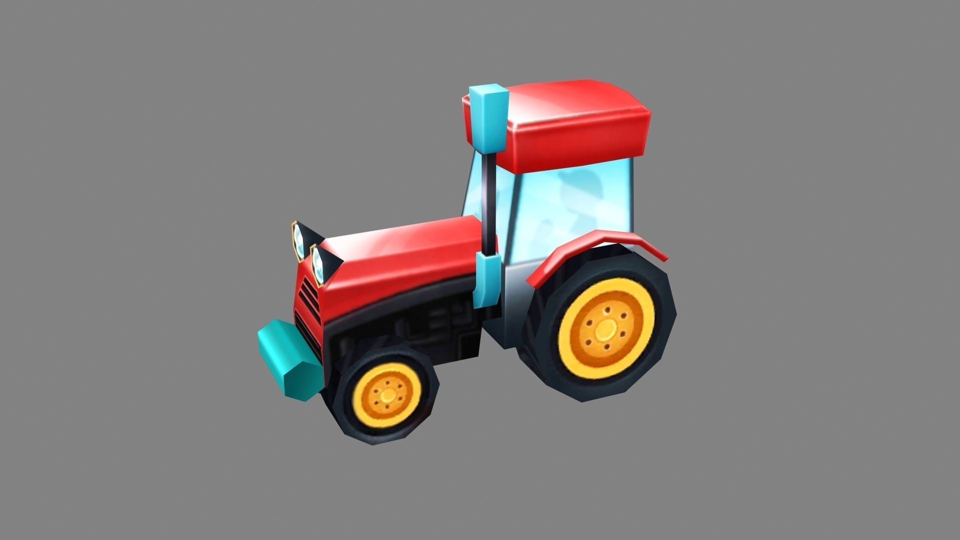 Cartoon tractor Low-poly 3D model_2