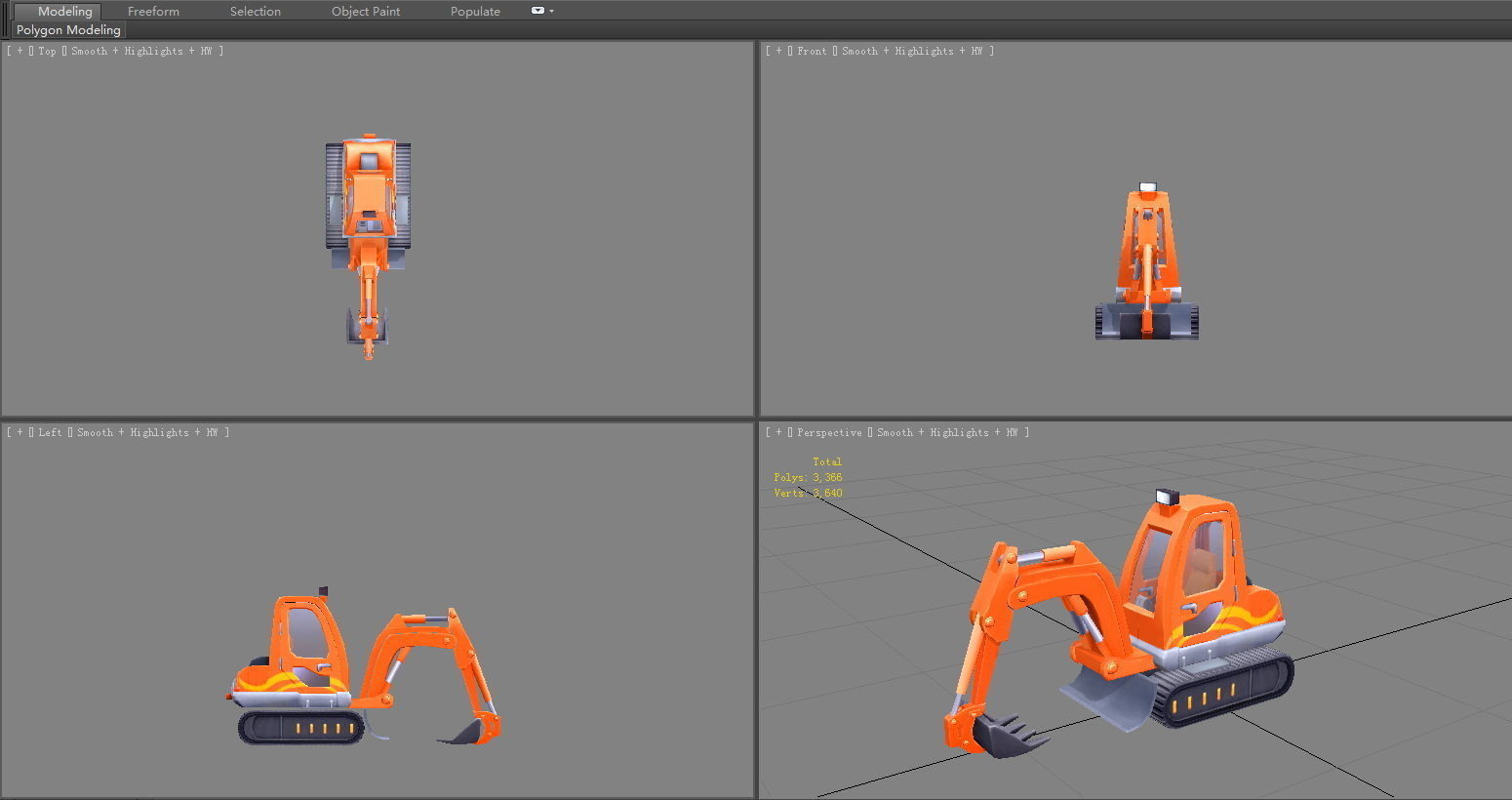 Cartoon excavator - Building construction vehicles Low-poly 3D model_3