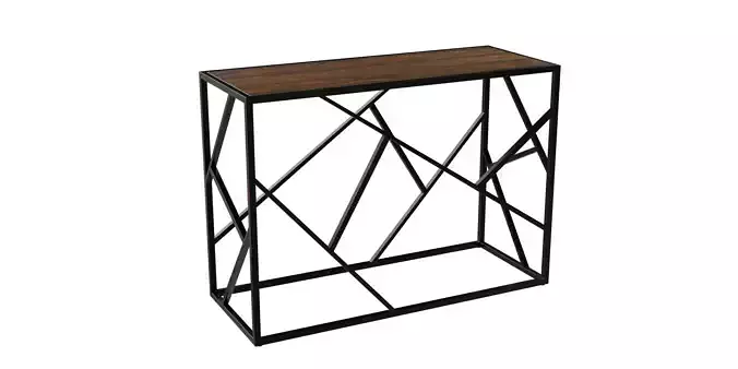 Stained Wooden Black Metal Console Table