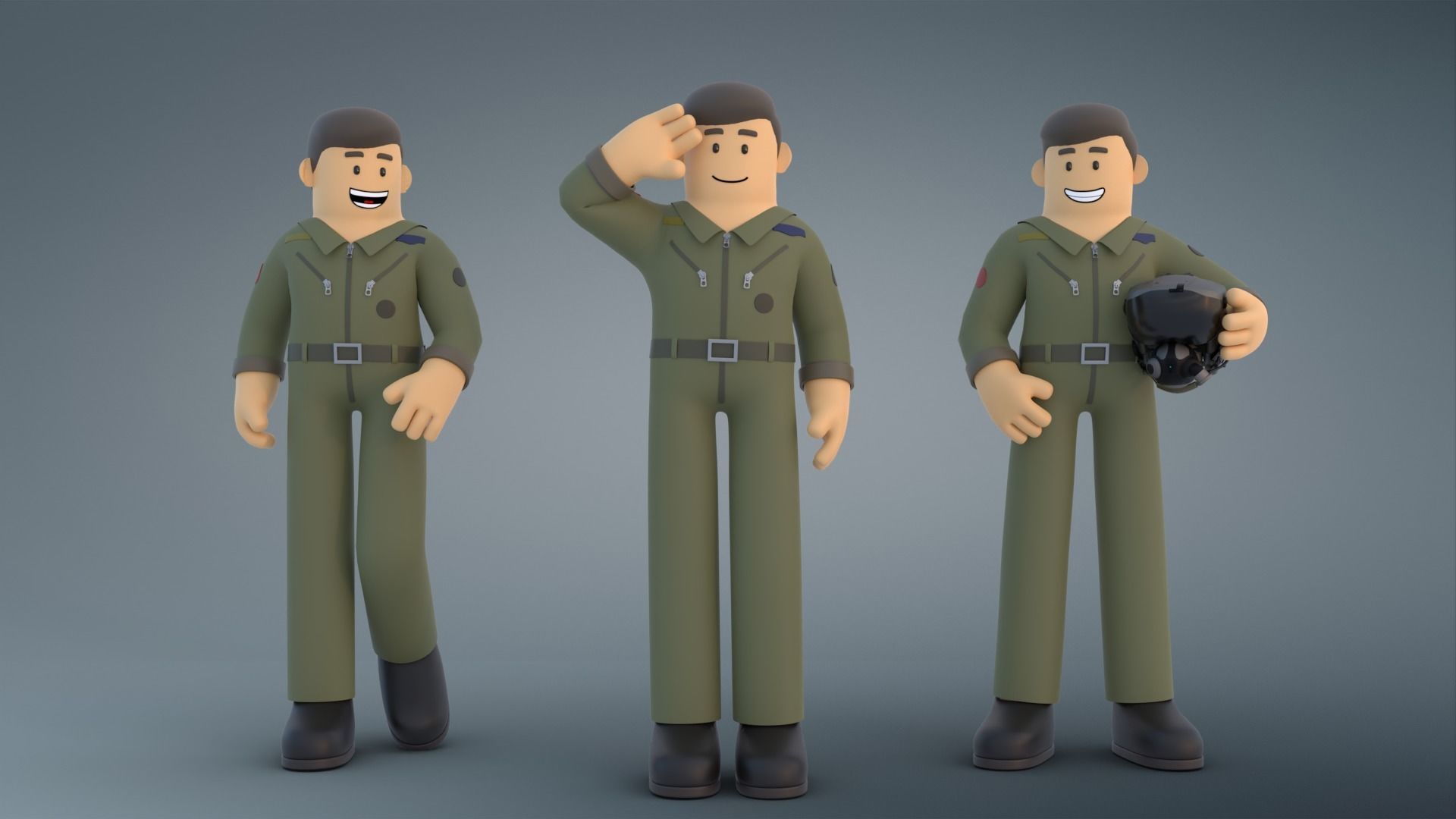 Minimal AirForce Pilot Cartoon Character 3D model rigged | CGTrader