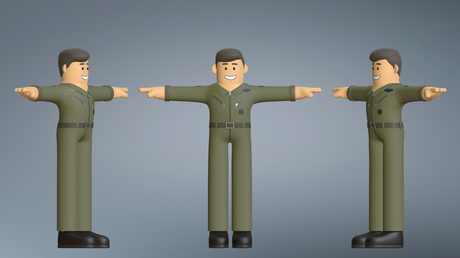 Minimal AirForce Pilot Cartoon Character 3D model rigged | CGTrader