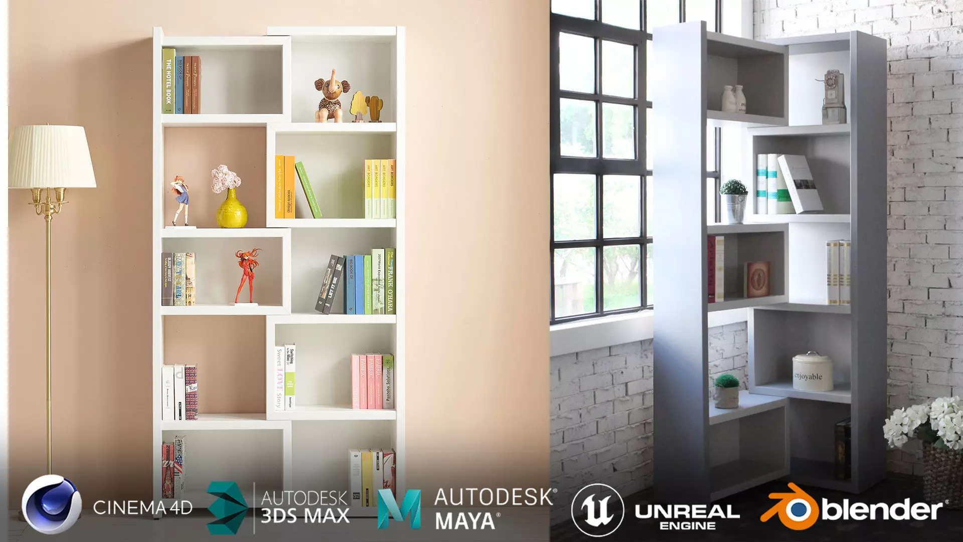 Corner extended sliding 5-tier bookshelf 3D model_0