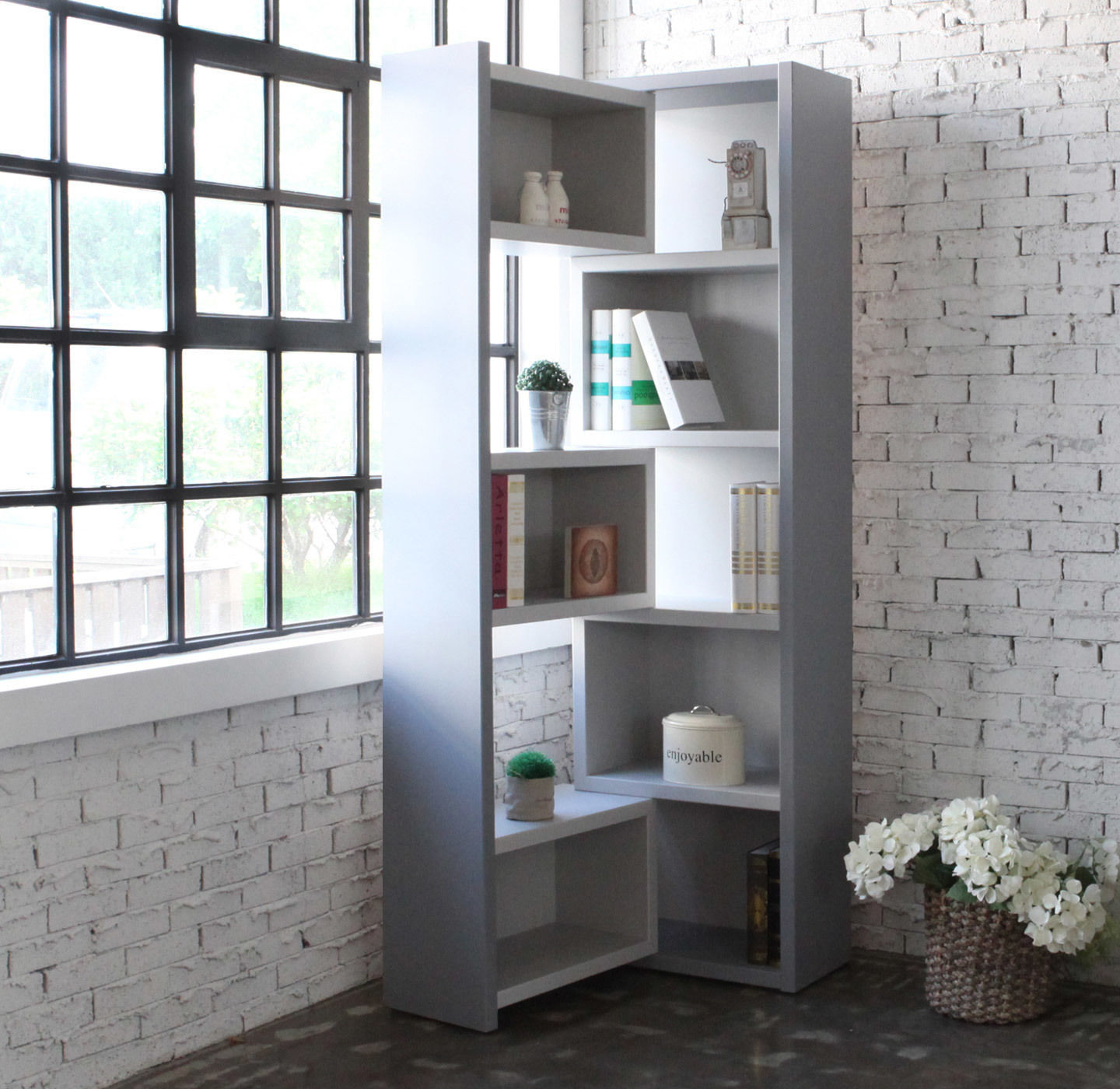 Corner extended sliding 5-tier bookshelf 3D model_1