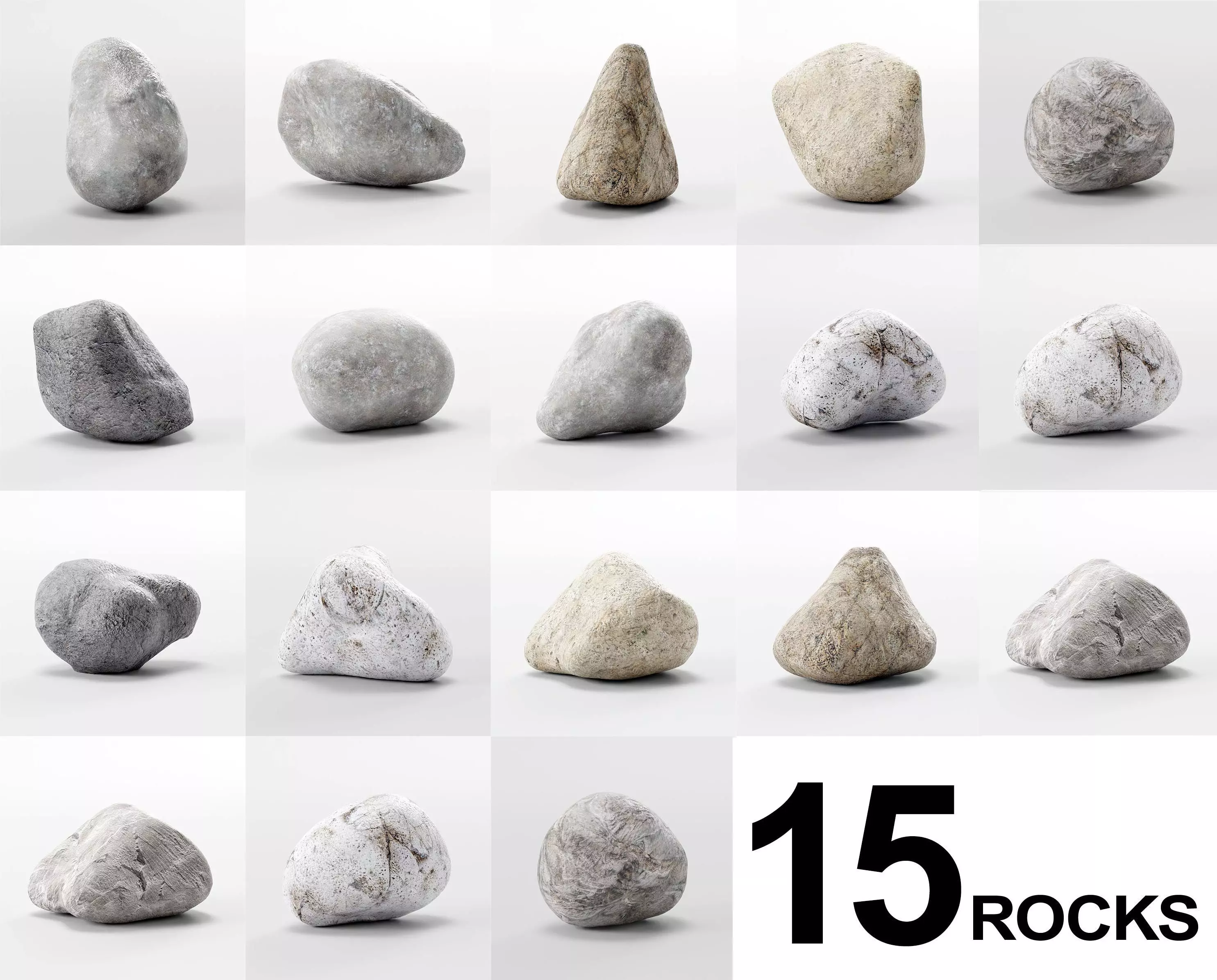 Smooth River Stones - Low-Poly Boulder Rock Collection Low-poly 3D model_0