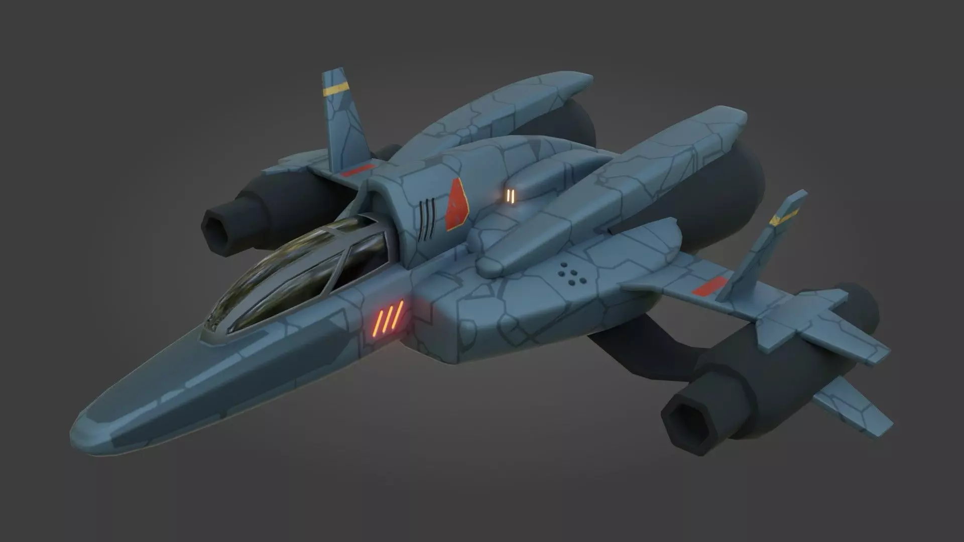 Sci-Fi Fighter Jet - Low Poly - Game Ready - PBR Low-poly 3D model_0