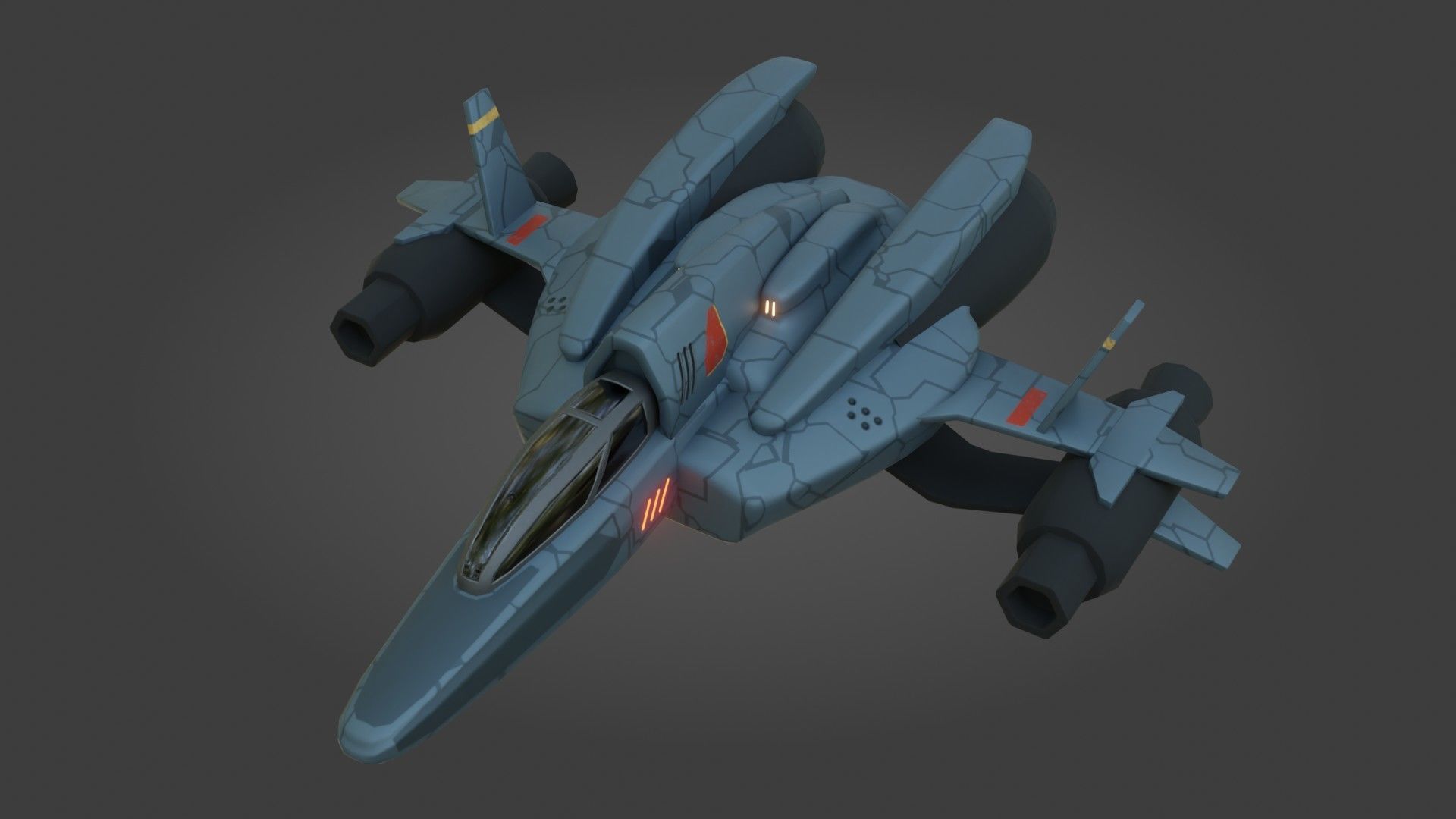 Sci-Fi Fighter Jet - Low Poly - Game Ready - PBR Low-poly 3D model_10
