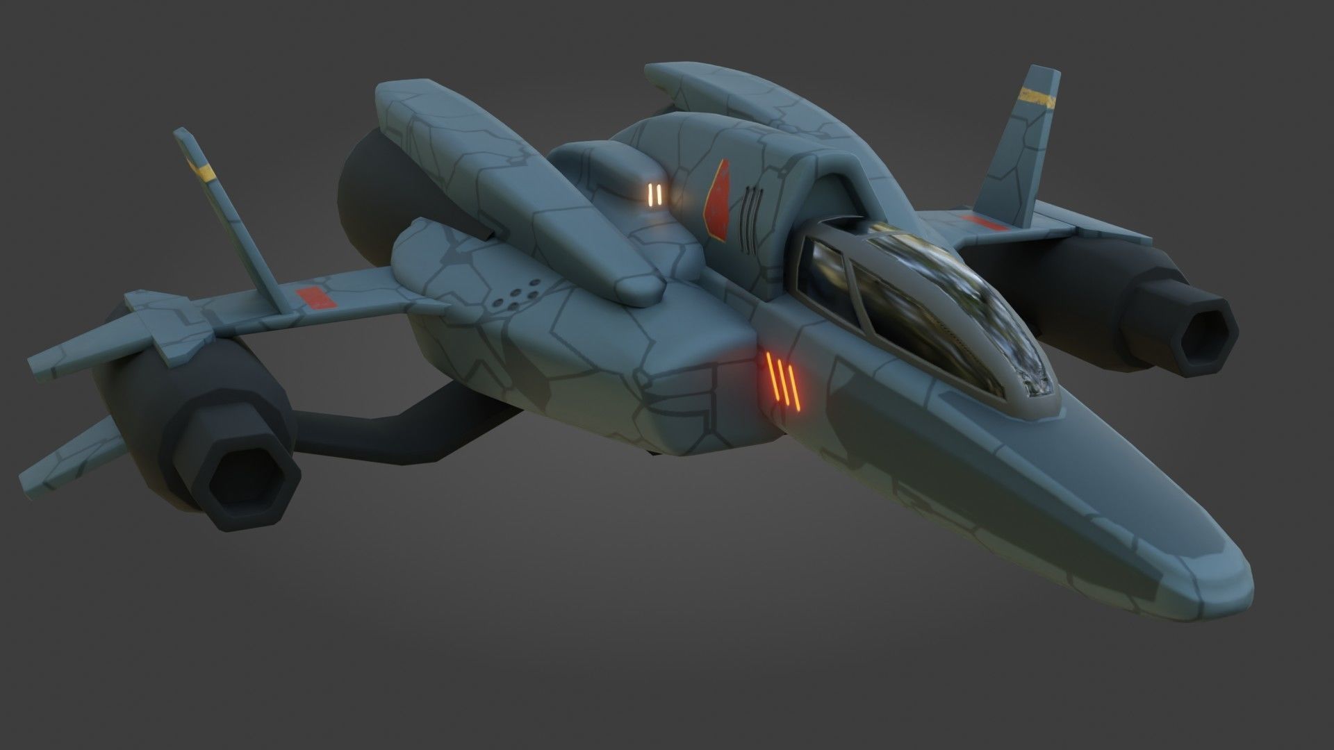 Sci-Fi Fighter Jet - Low Poly - Game Ready - PBR Low-poly 3D model_8