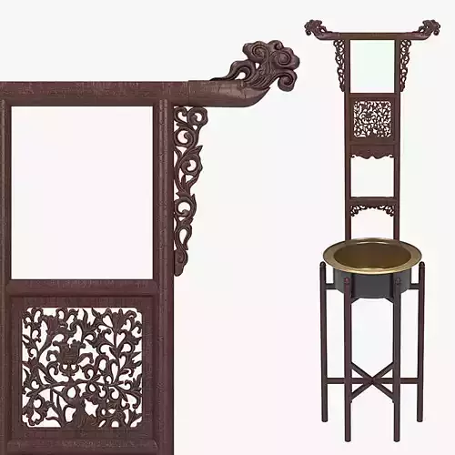 HUANGHUALI TOWEL RACK AND WASHBASIN 3D model