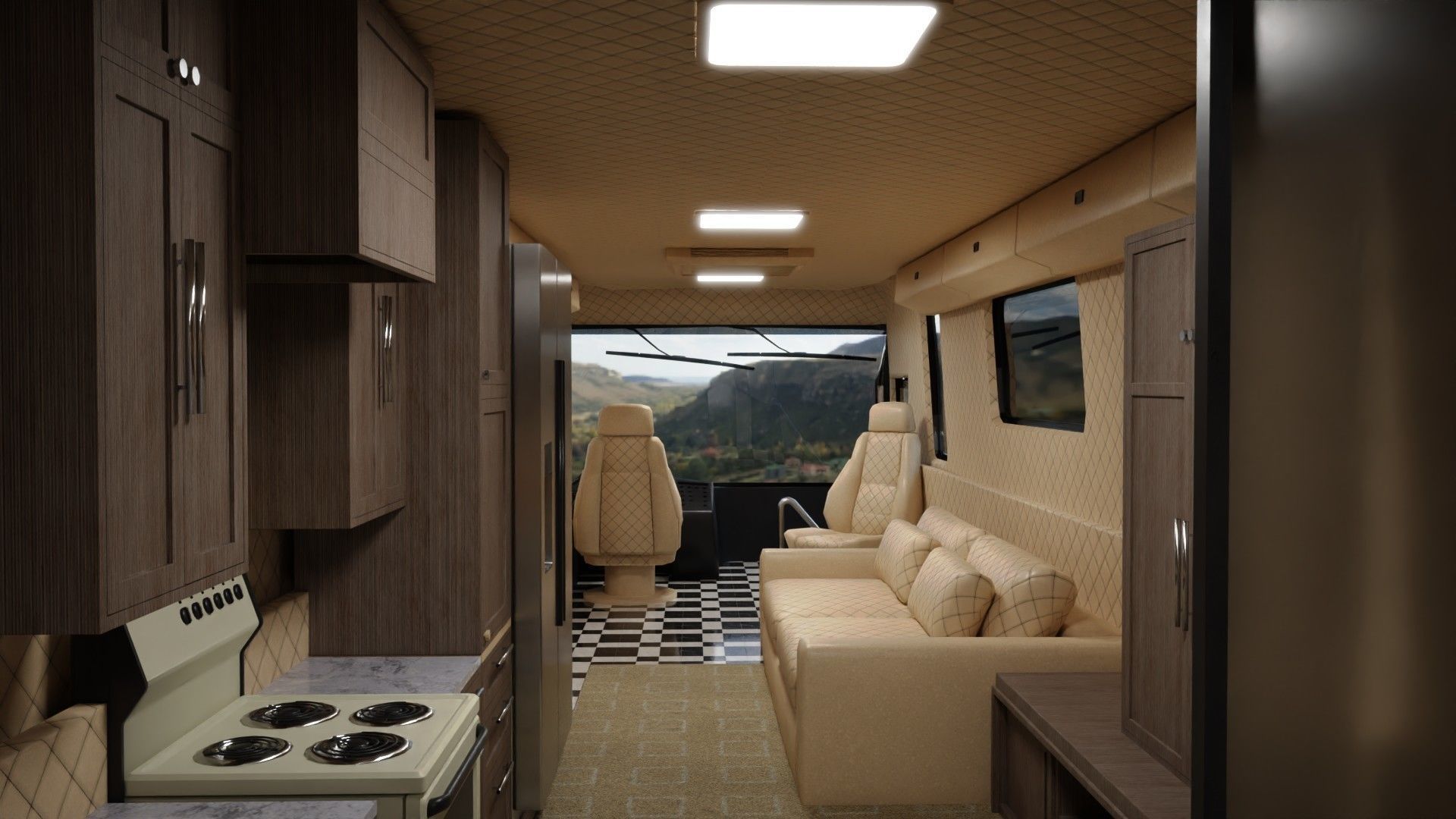 Motorhome Bus RV bus with interior Low-poly 3D model_2