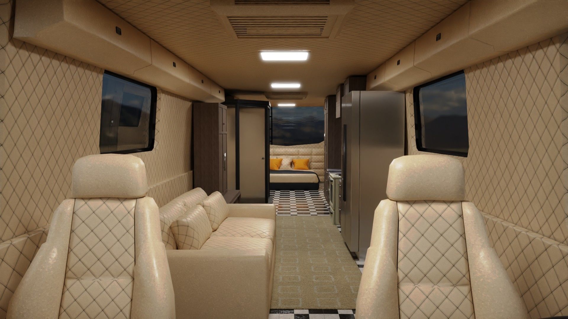 Motorhome Bus RV bus with interior Low-poly 3D model_1