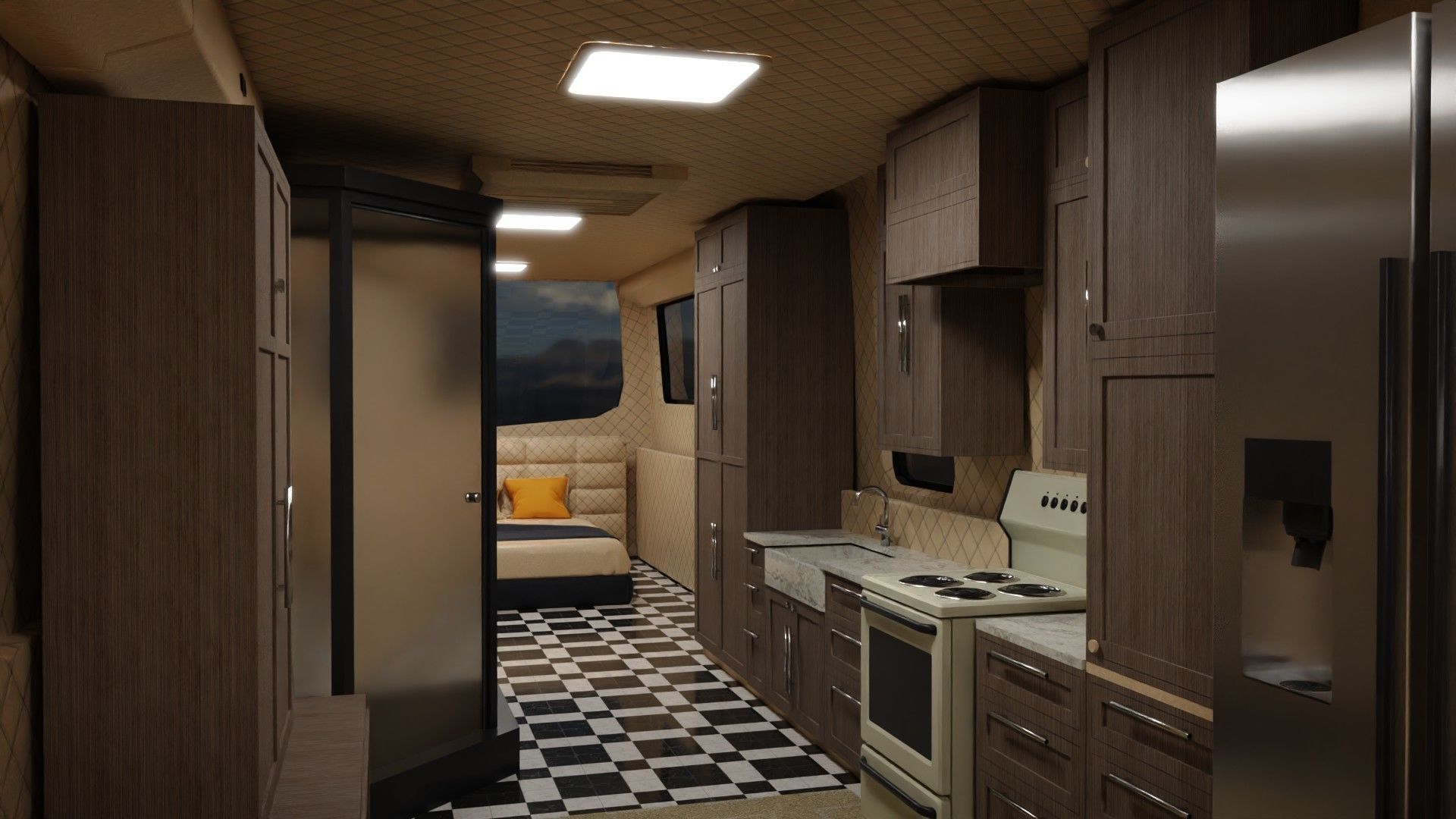 Motorhome Bus RV bus with interior Low-poly 3D model_6
