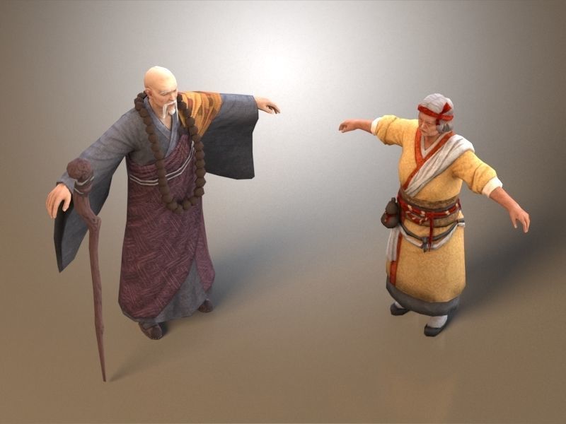 Ancient Asians people  old people Low-poly 3D model_2