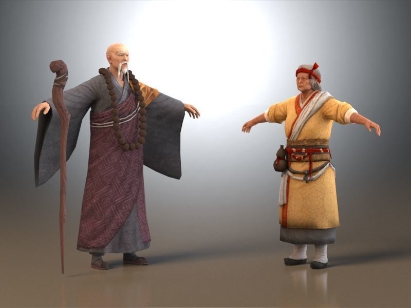 Ancient Asians people  old people Low-poly 3D model_1