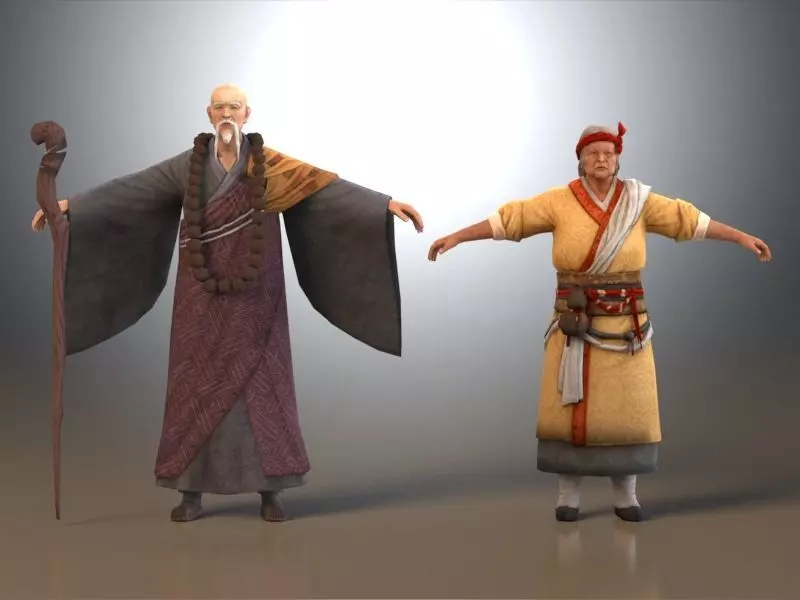 Ancient Asians people  old people Low-poly 3D model_0