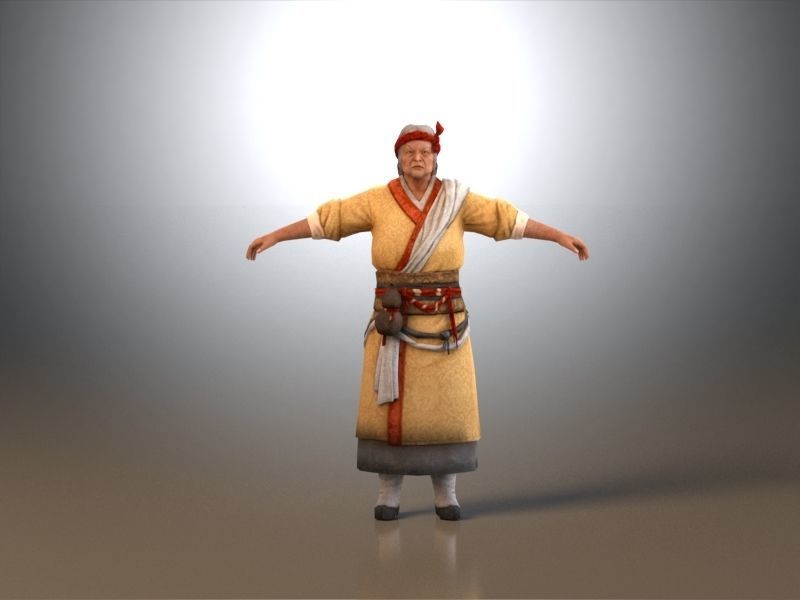 Ancient Asians people  old people Low-poly 3D model_3