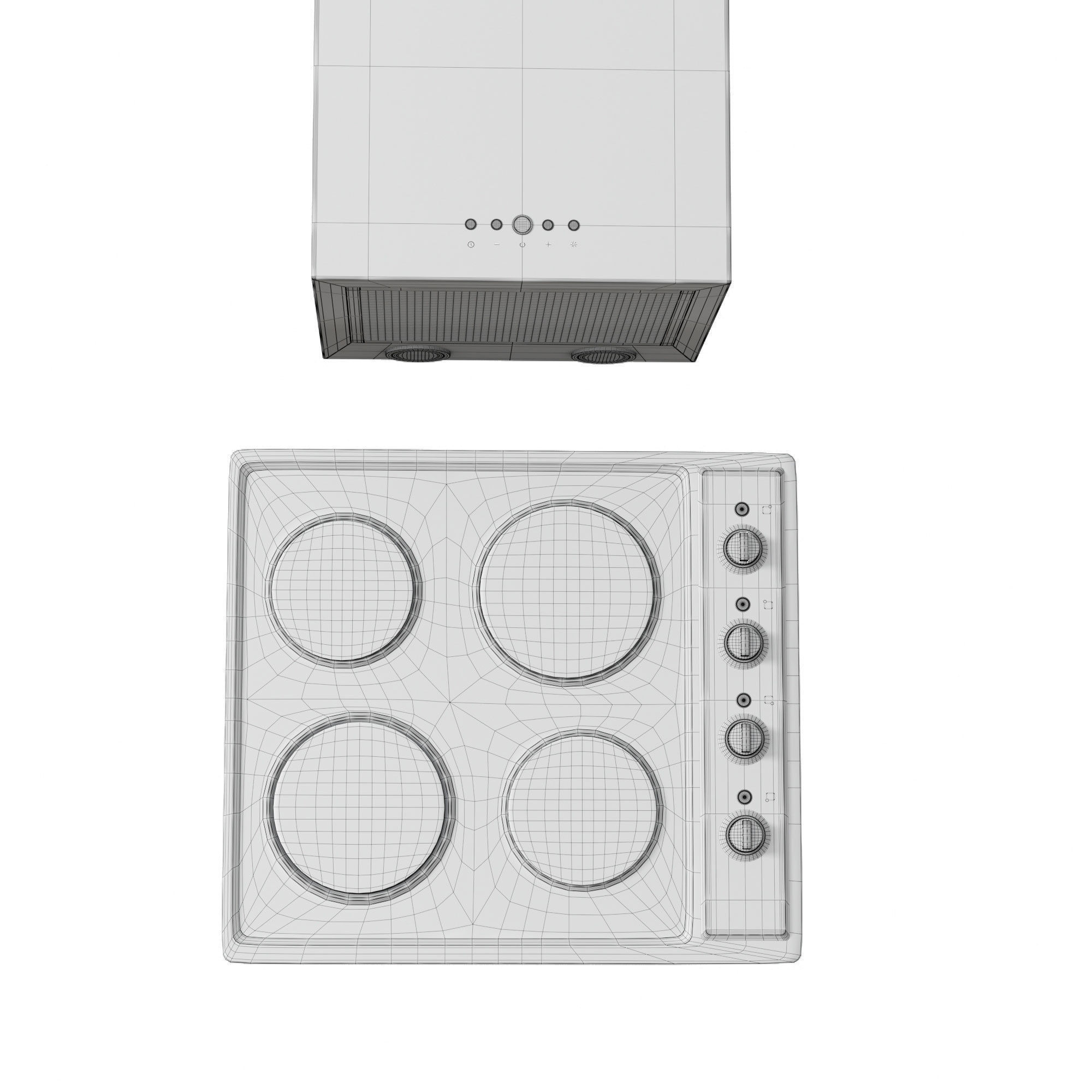 Electric Cooktop and Cubic Hood 3D model_2